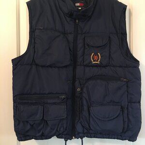 Vintage Tommy Hilfiger Men's Navy Puffer Vest with Pockets